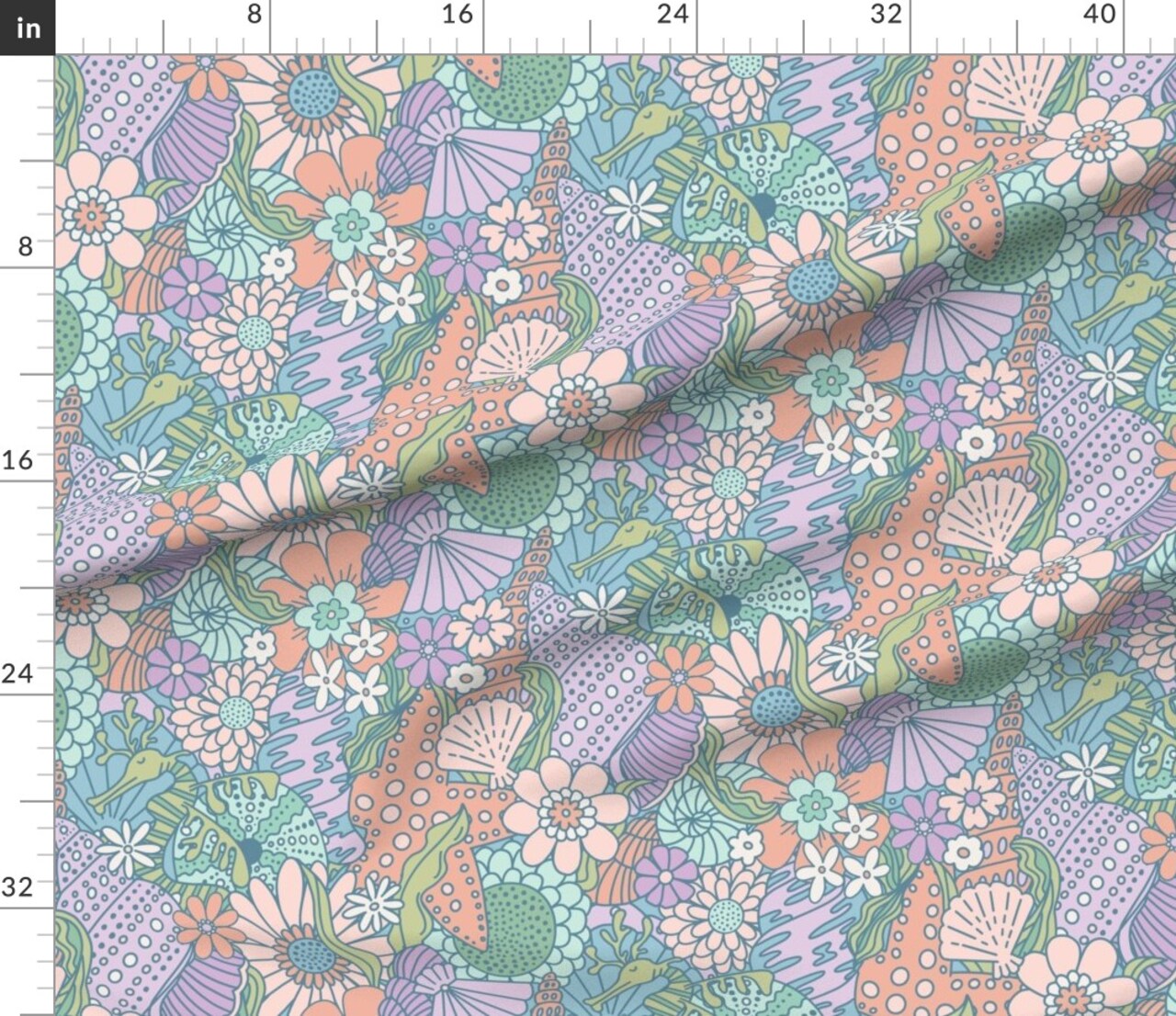 Sea Dragon Pastel Nautical Coastal Seashell Coral Pink Lavender Mint Aqua Custom Printed Fabric by Spoonflower Various Fabrics by the Yard or Fat Quarter